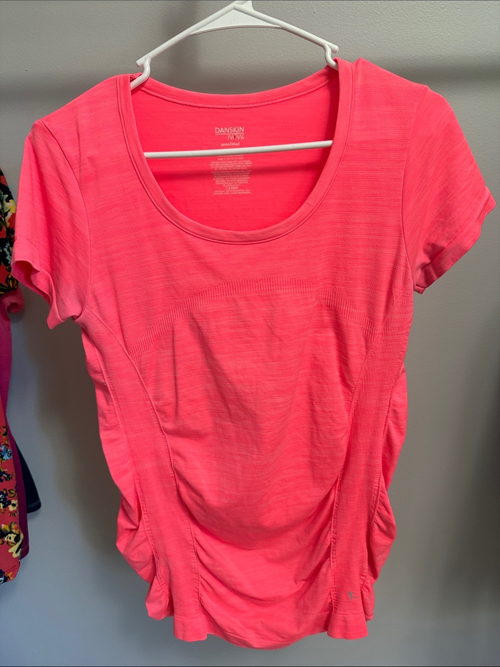 Danskin Neon Coral Scoop Neck Short Sleeve Tee